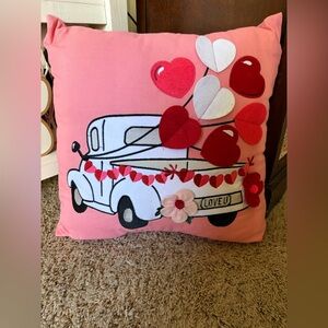 Valentine’s Day Pickup Truck with Balloons Decorative Pillow
